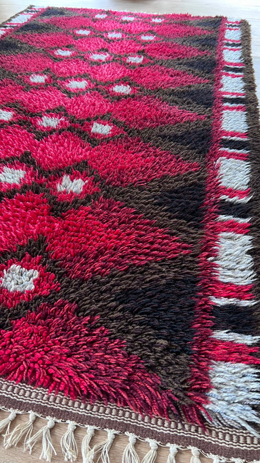 Hand-knotted Vintage Swedish Rya Rug