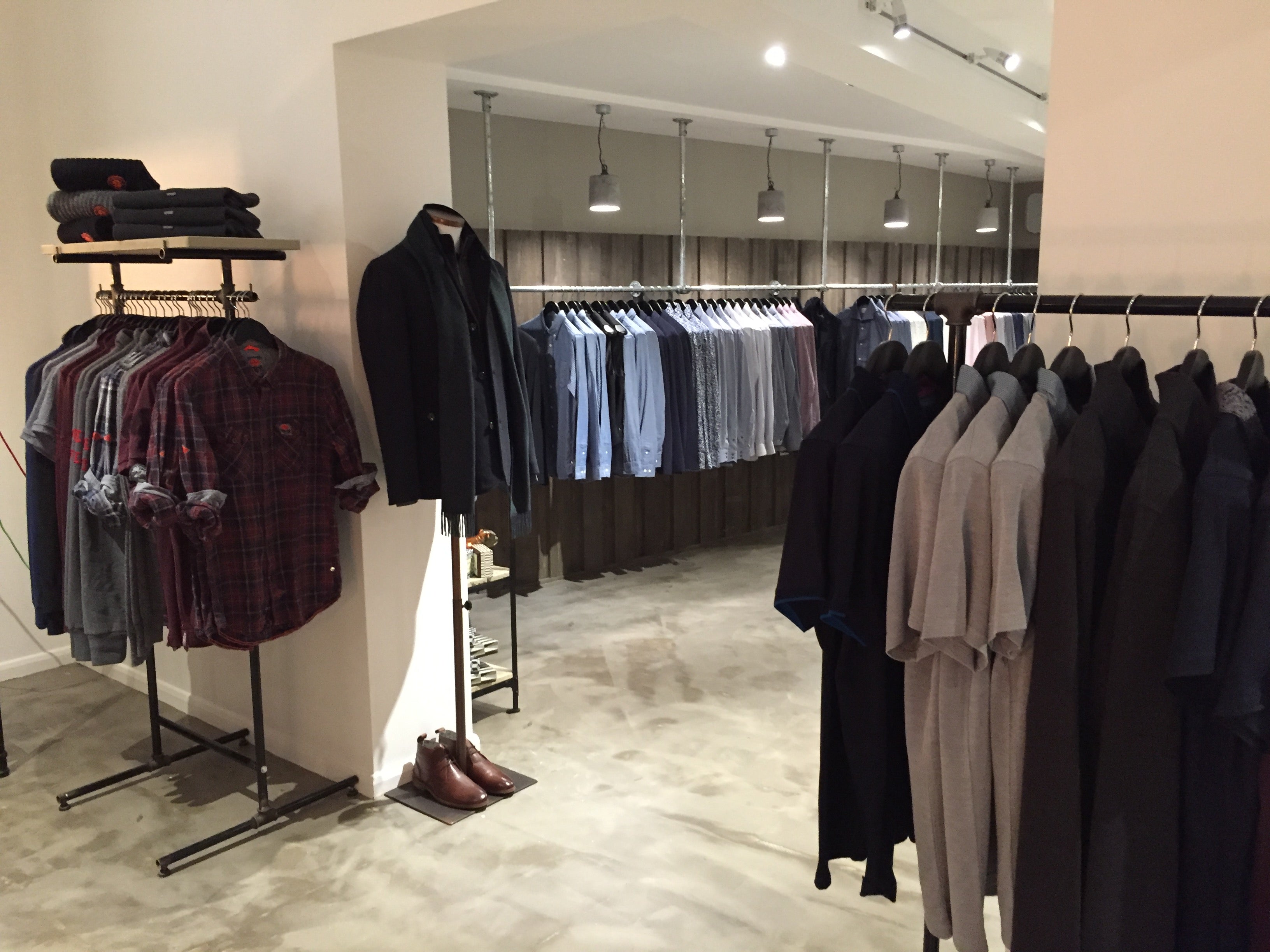 Javelin, sudbury, menswear fashion, customer space, retail interior design, industrial look