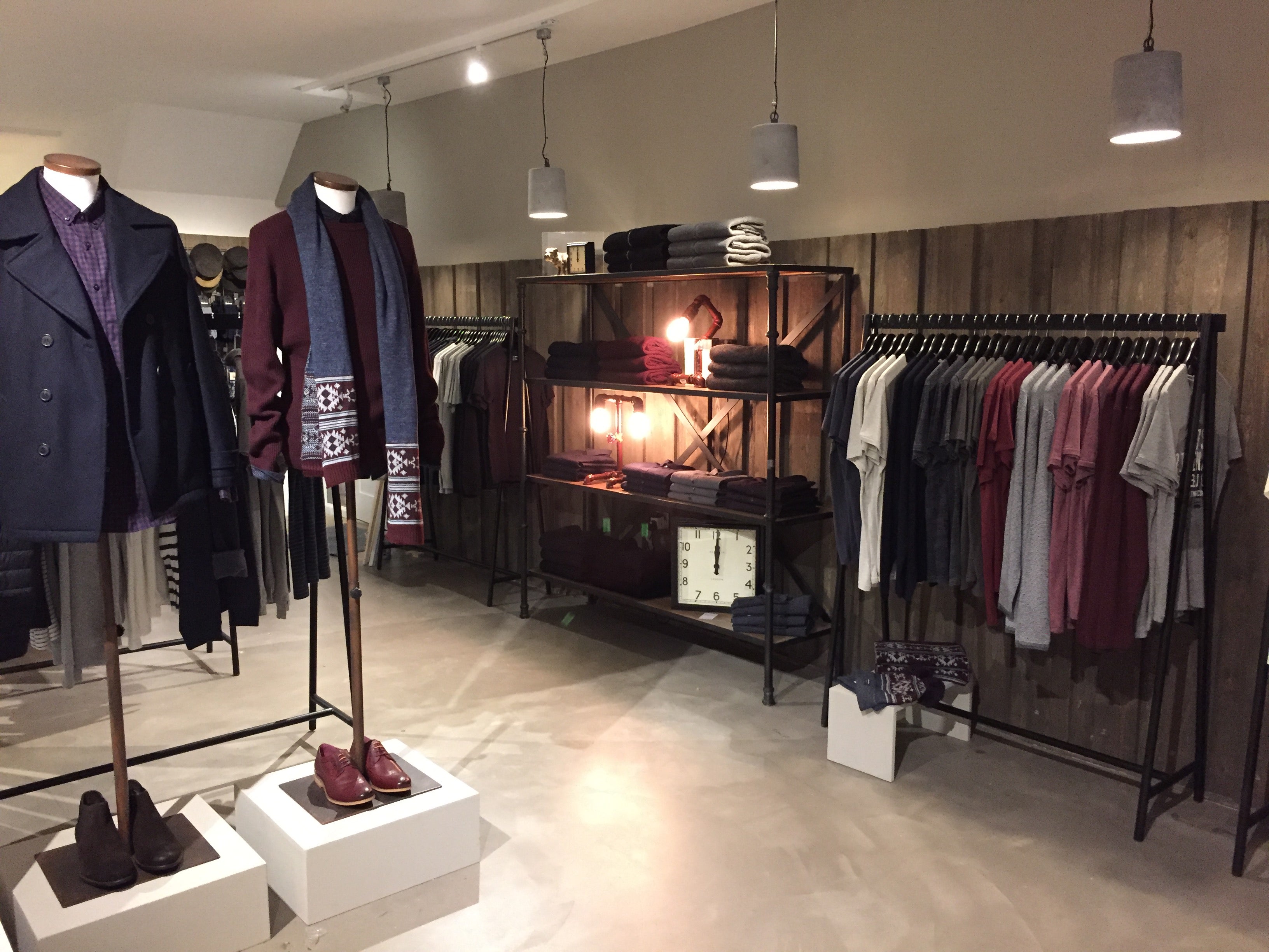 Retail interior design, menswear, wall panelling, javelin, sudbury
