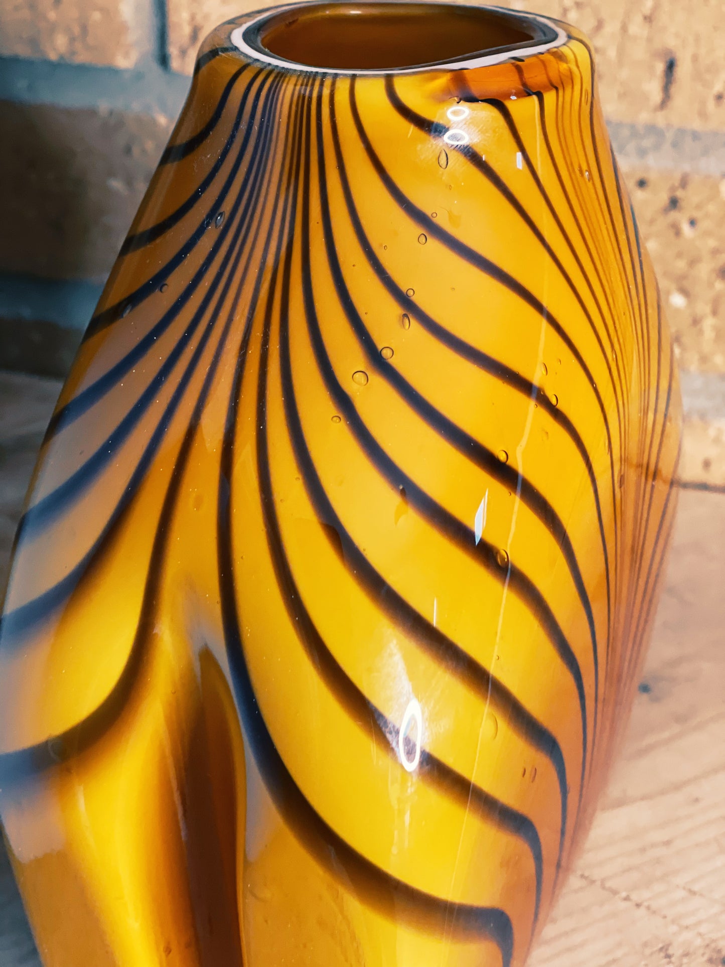 1970s Tiger Stripe Murano Glass Vase