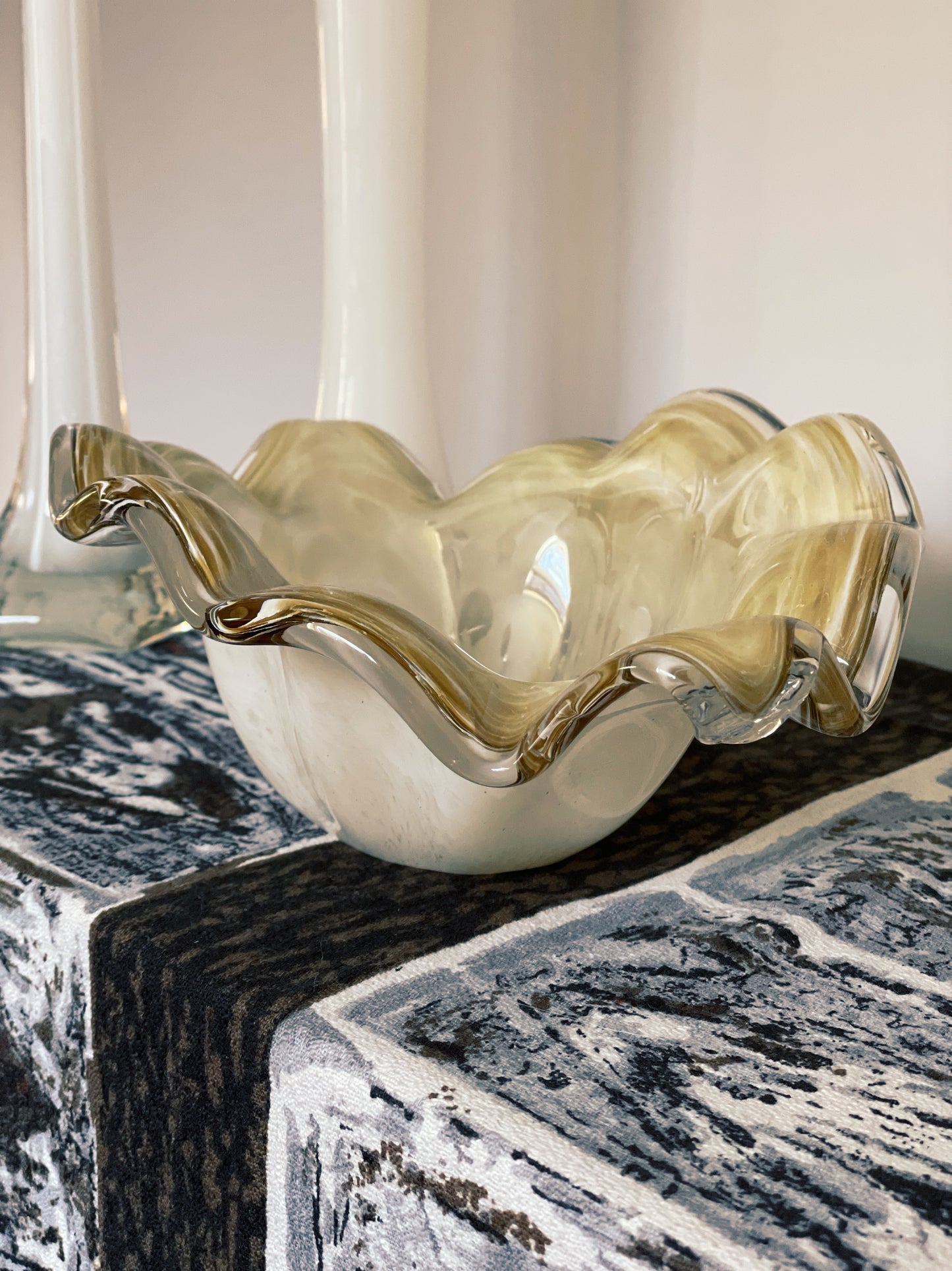 Clam-Shell Glass Bowl, 1970s Italian