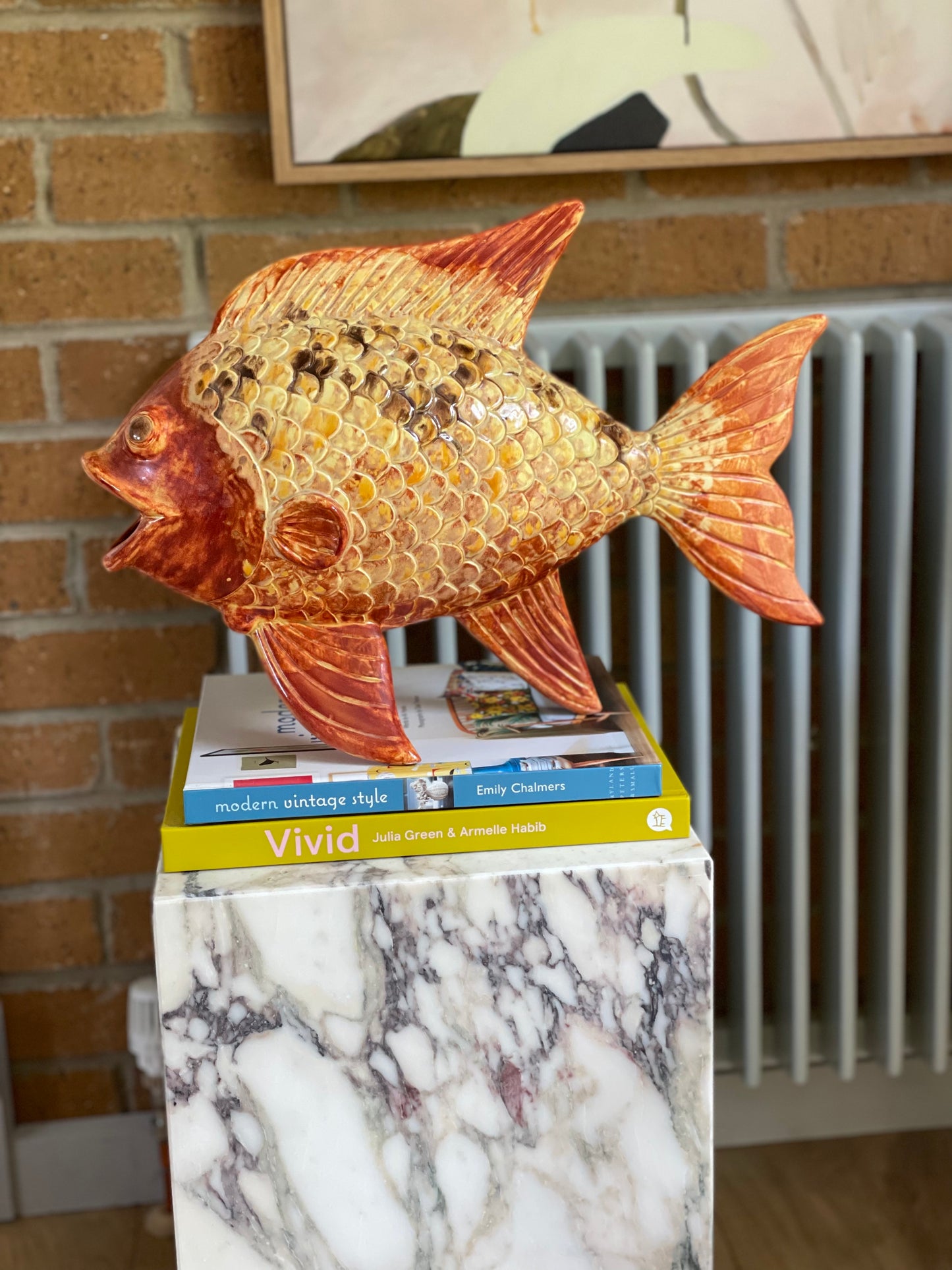 Vintage Ceramic Large Koi Statue