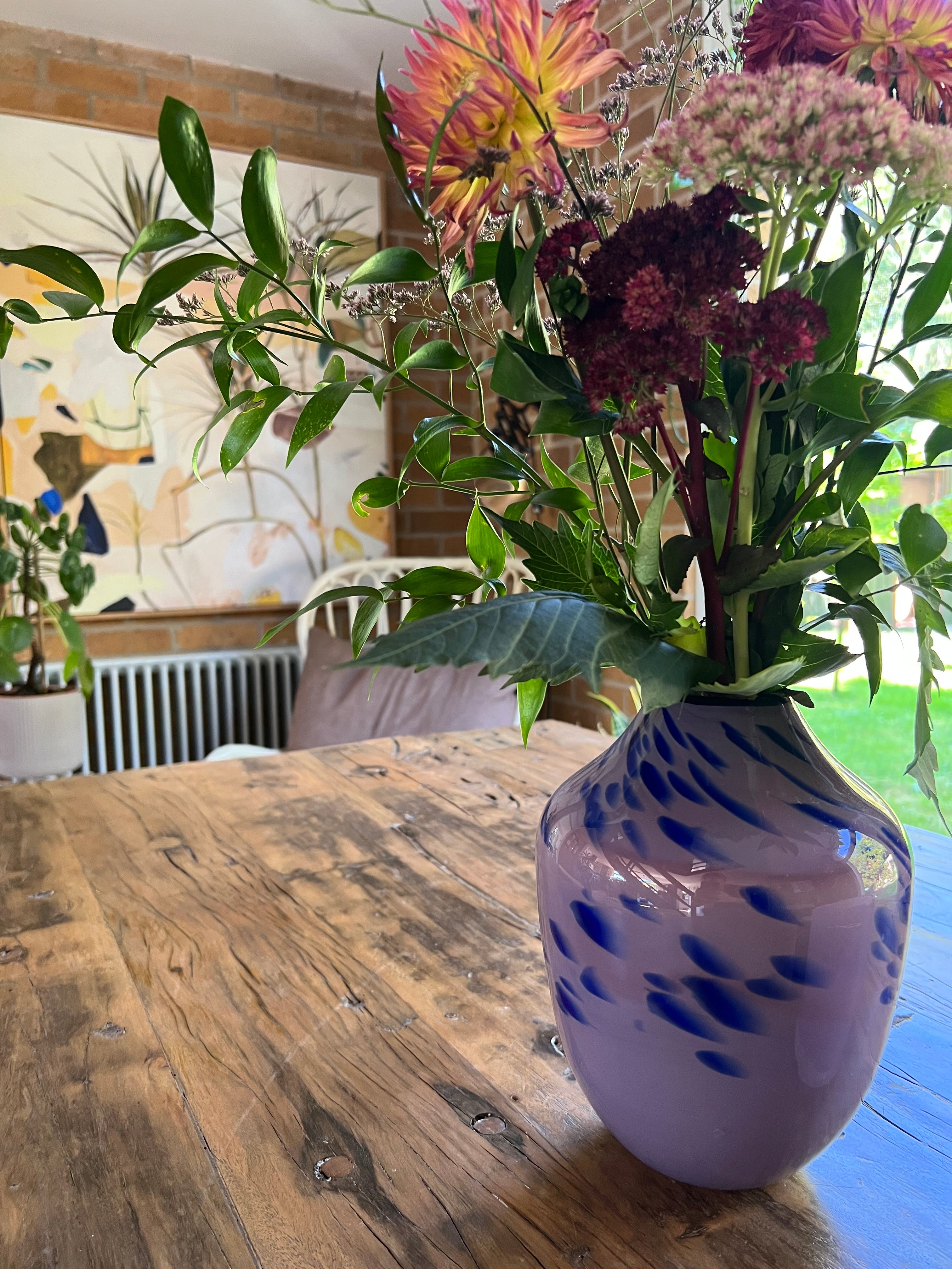 Vintage Large Glass Vase, Lilac/Purple & Blue