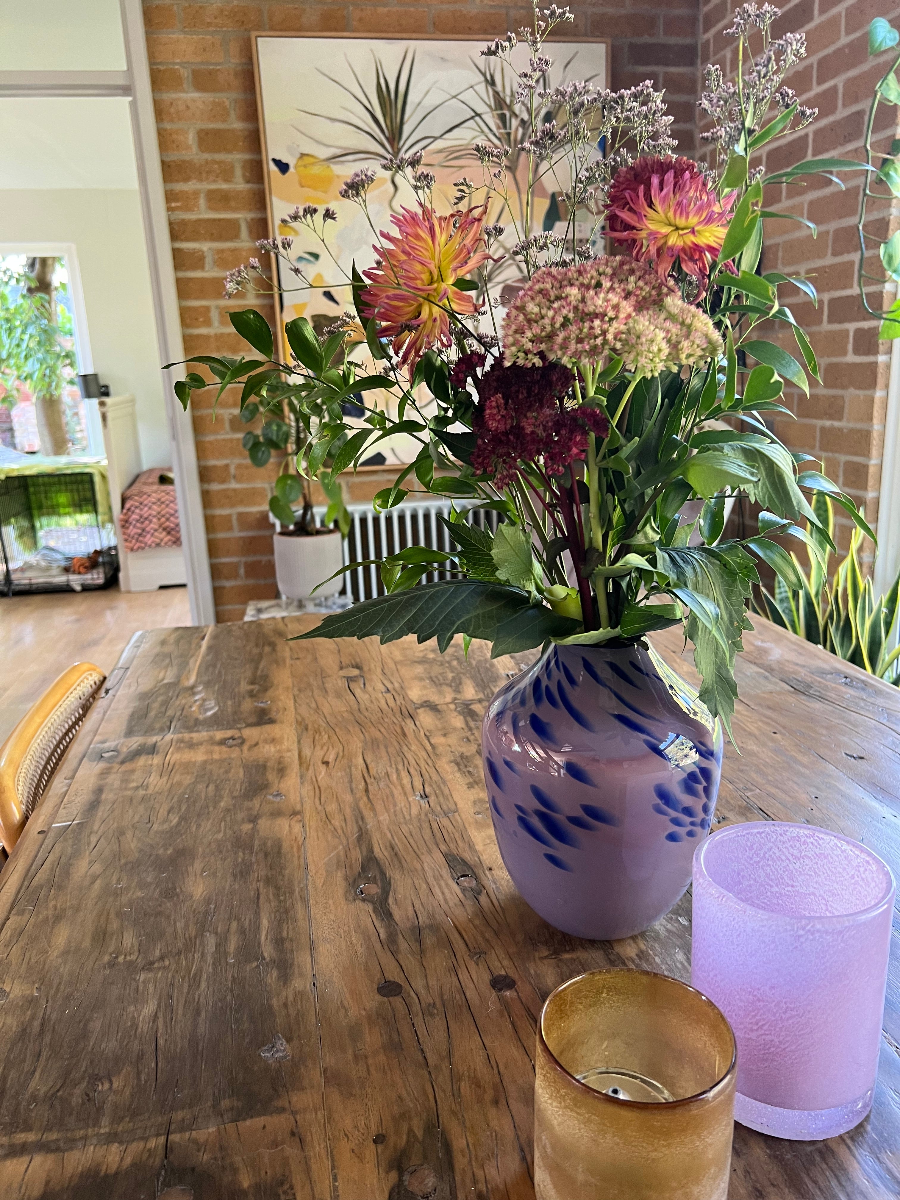 Vintage Large Glass Vase, Lilac/Purple & Blue