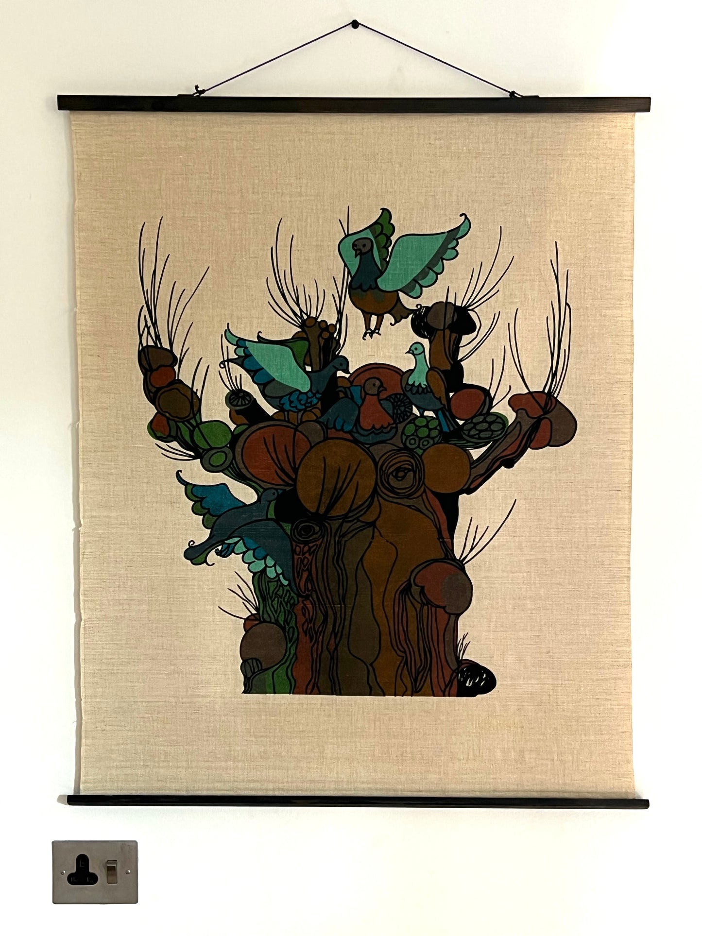 Swedish Vintage Art wall Fabric Print, 70s