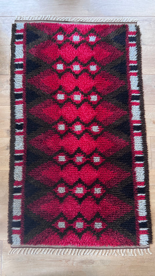 Hand-knotted Vintage Swedish Rya Rug