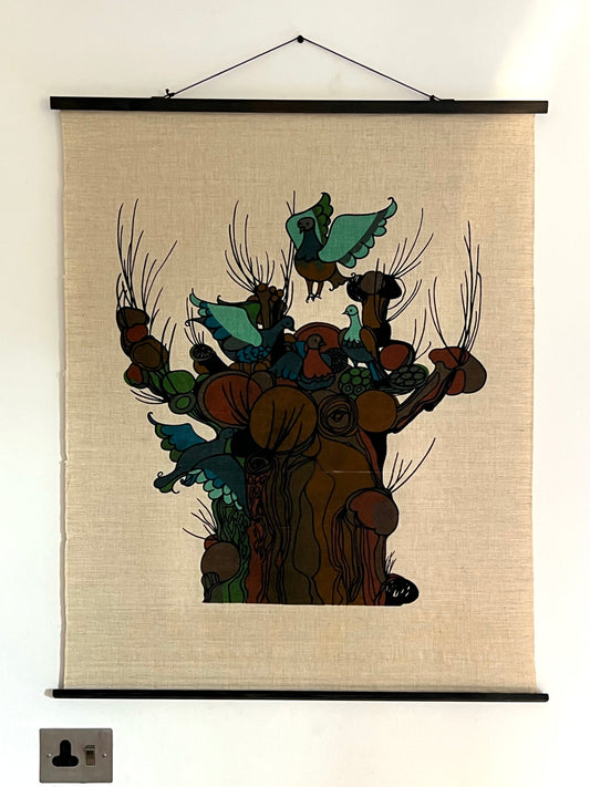 Swedish Vintage Art wall Fabric Print, 70s