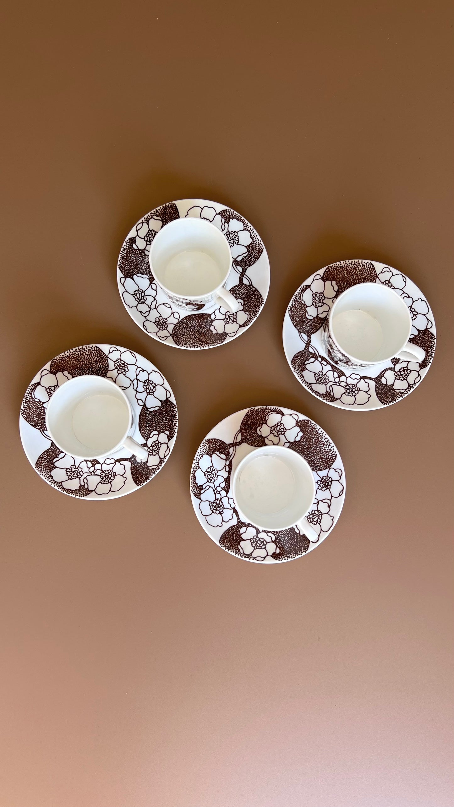 Vintage Gustavsberg ‘Emma’ Coffee Cups & Saucers – Set of Four