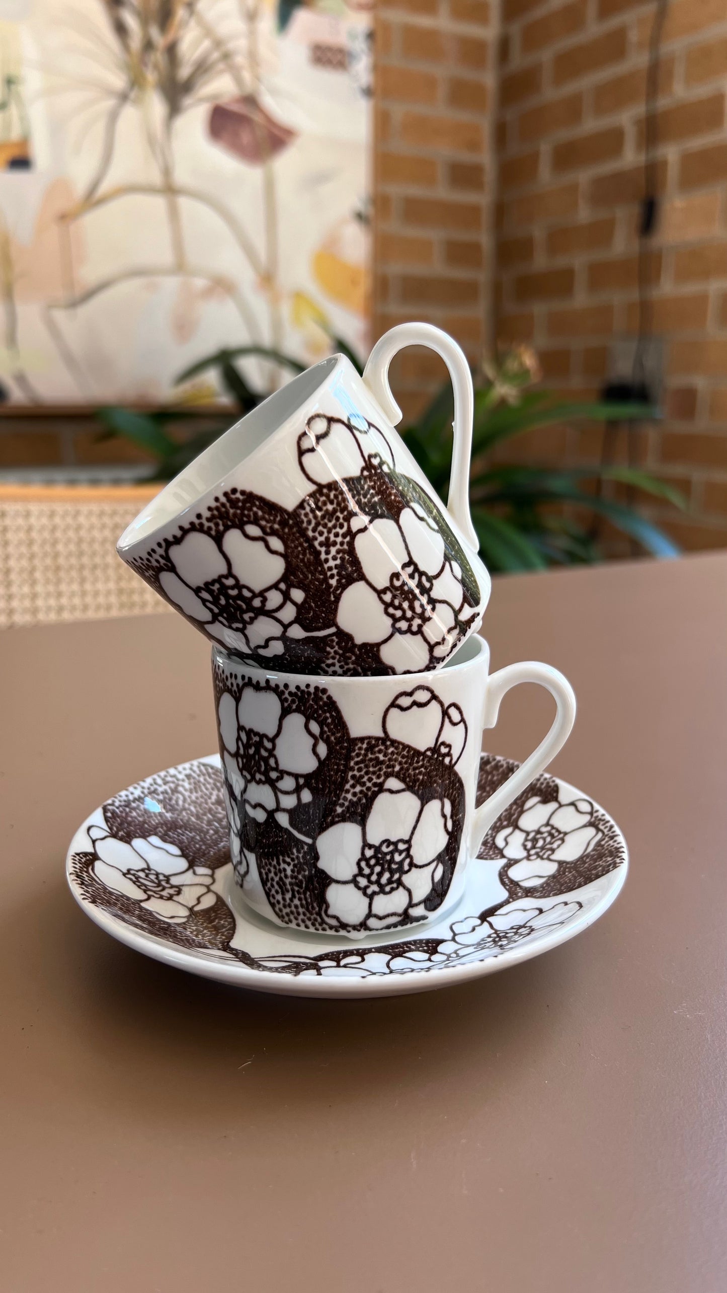 Vintage Gustavsberg ‘Emma’ Coffee Cups & Saucers – Set of Four