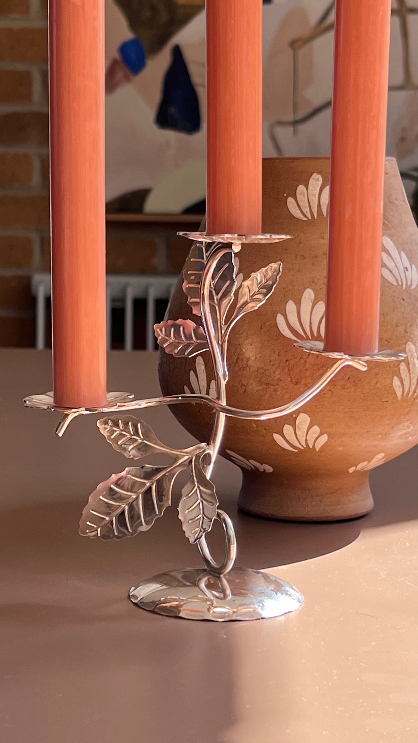 Vintage Metal Botanical Three-Arm Candle holder