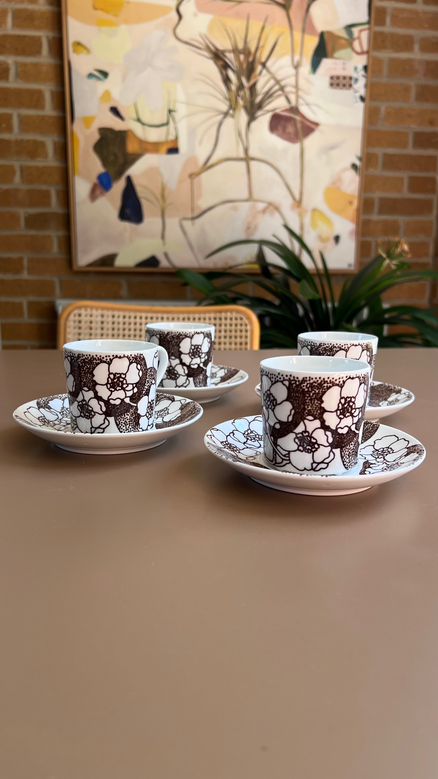 Vintage Gustavsberg ‘Emma’ Coffee Cups & Saucers – Set of Four