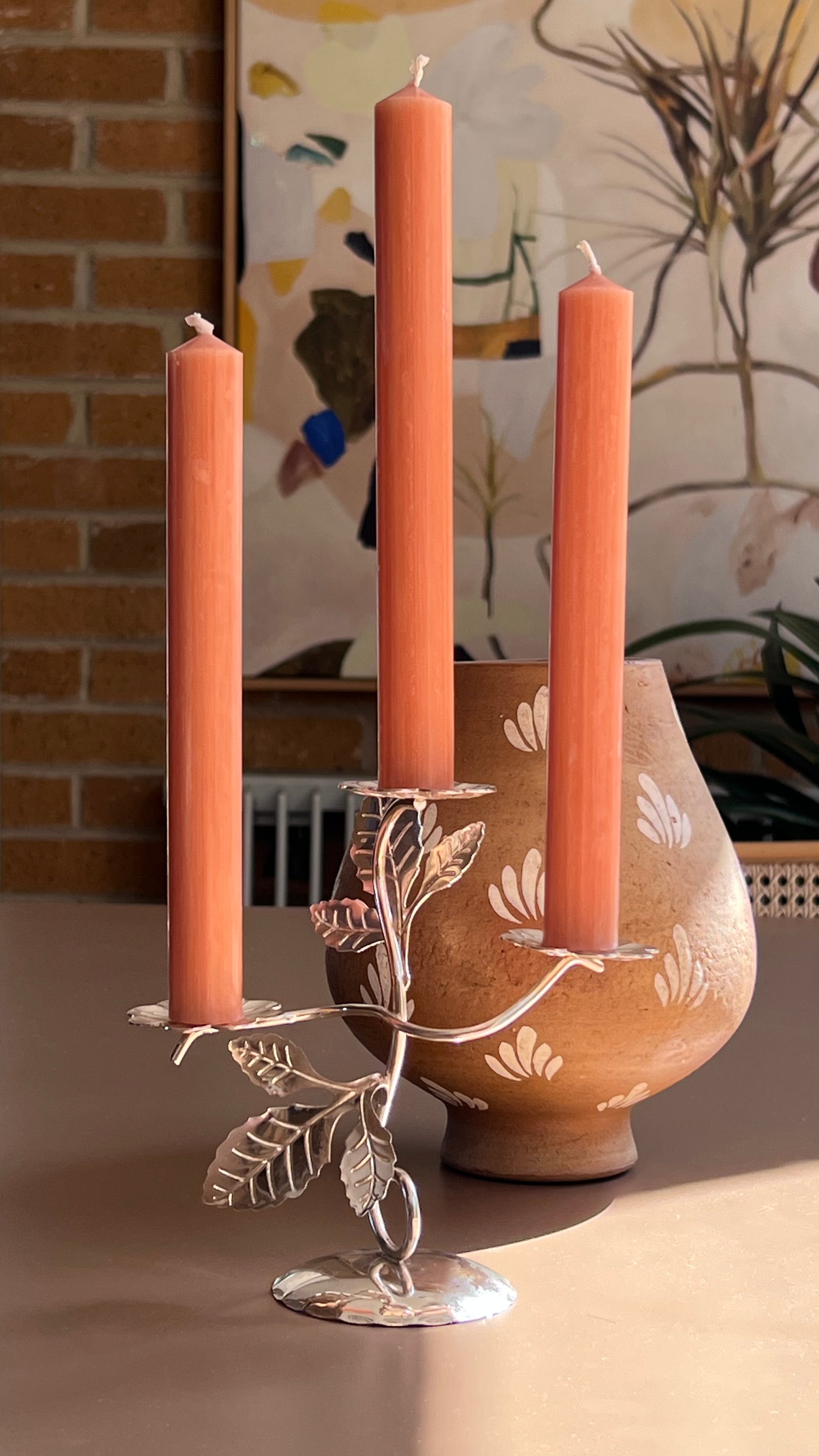 Vintage Metal Botanical Three-Arm Candle holder