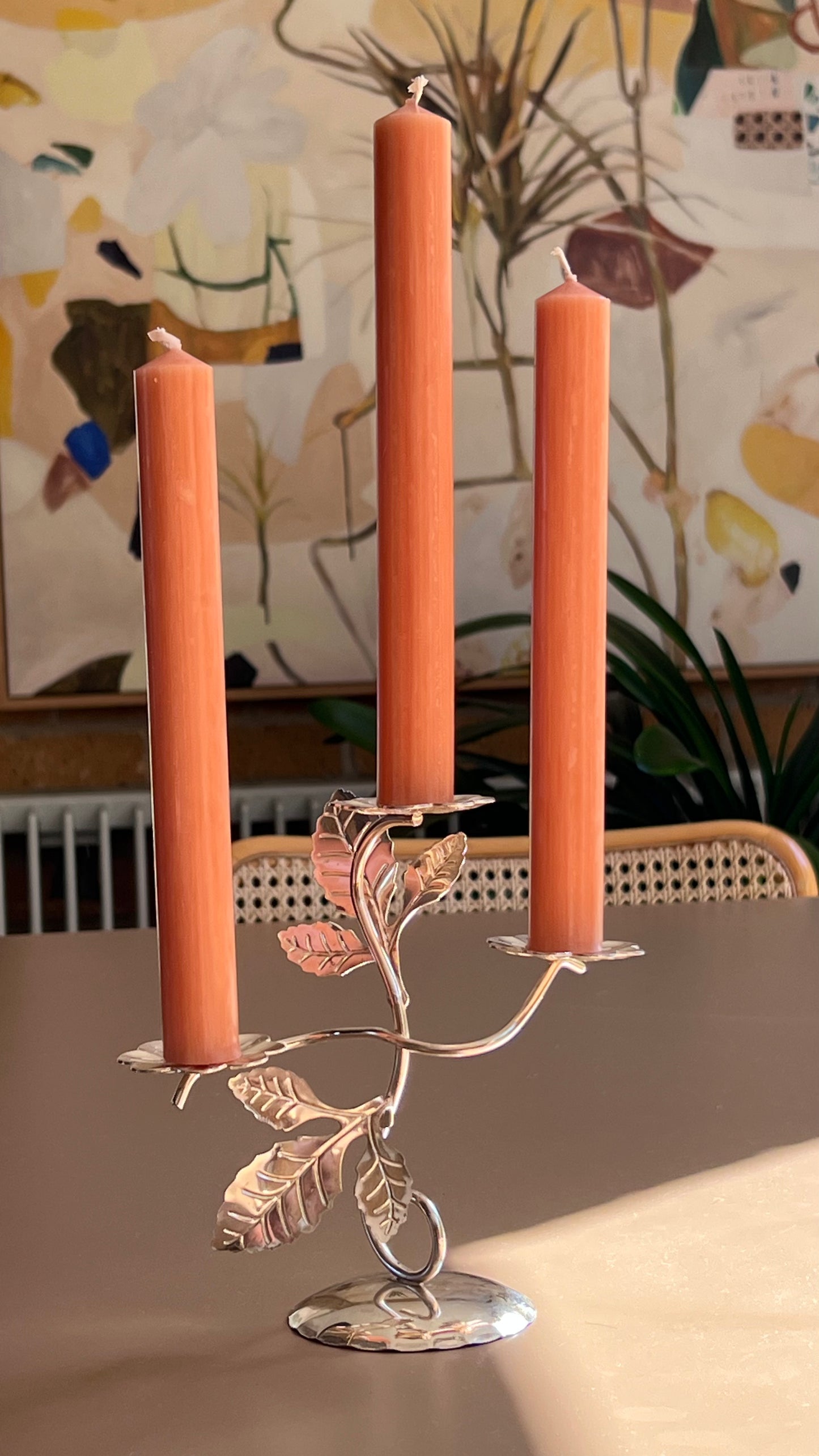 Vintage Metal Botanical Three-Arm Candle holder