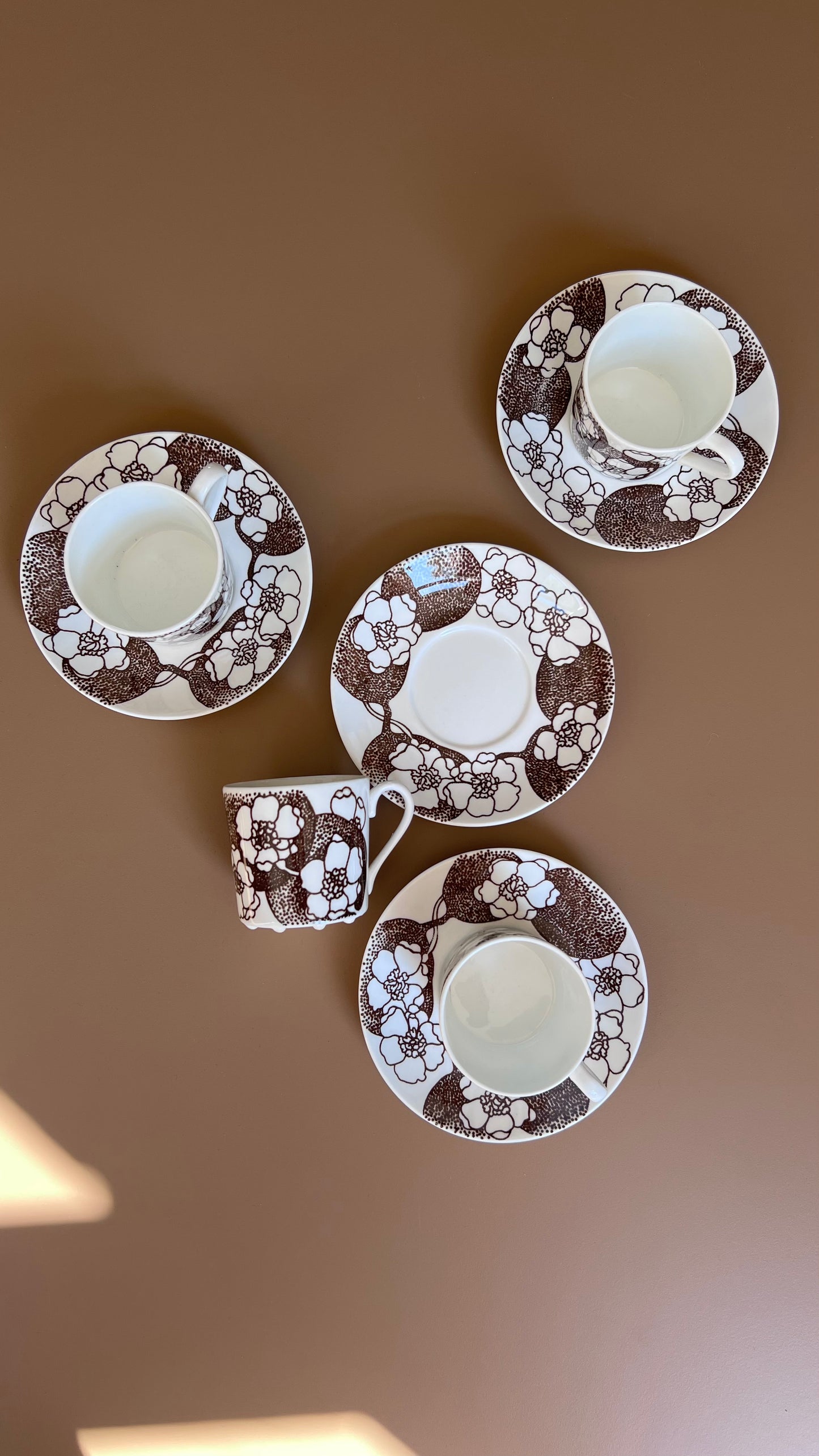 Vintage Gustavsberg ‘Emma’ Coffee Cups & Saucers – Set of Four
