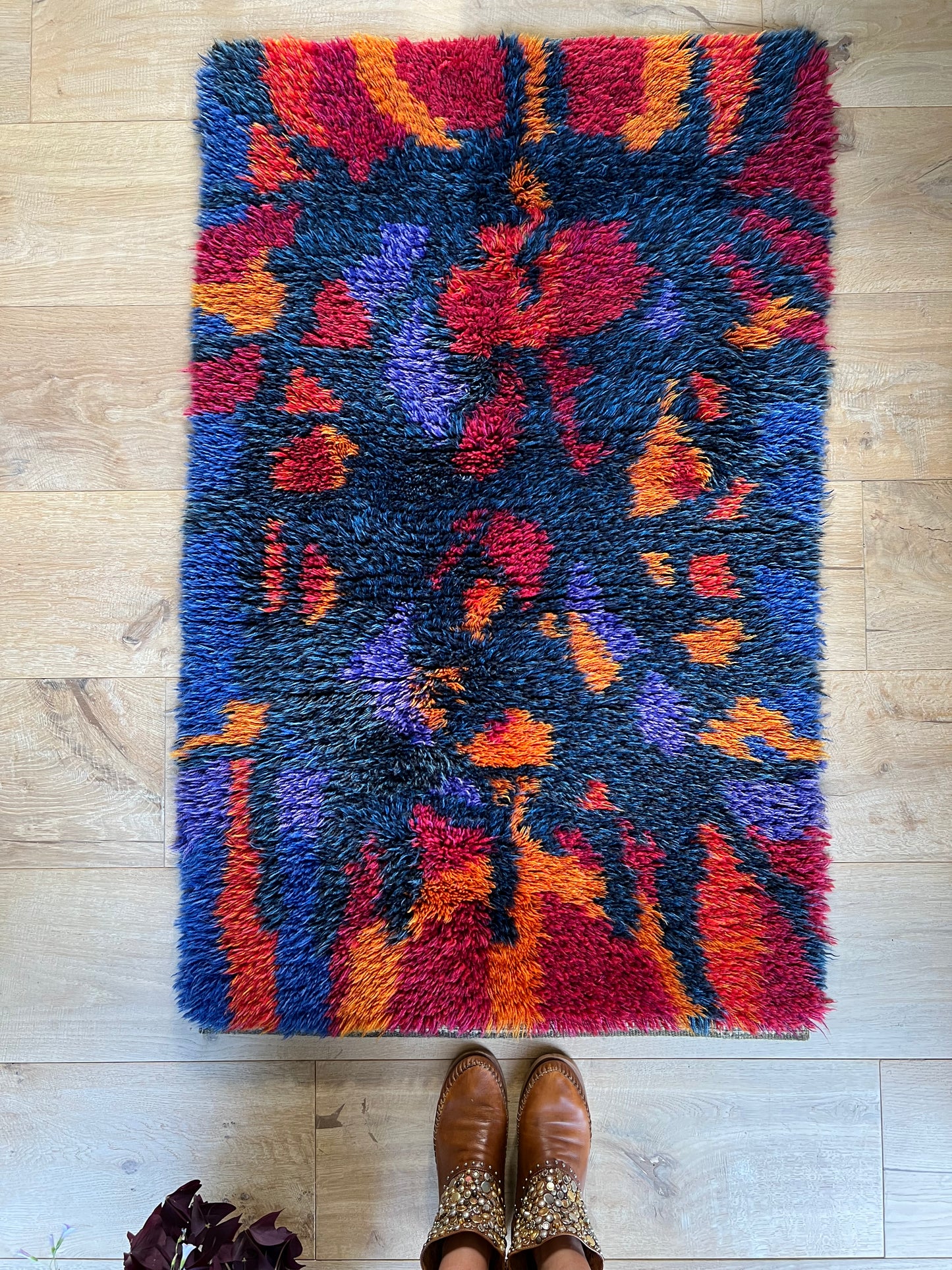 Rare Vintage Swedish Rya Matta - Rya Rug, Abstract, Wool.