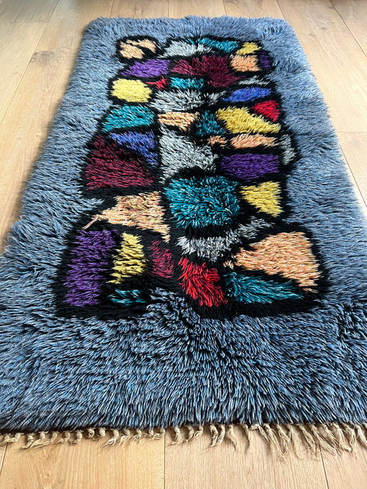 Rare Swedish Vintage Rya Matta -Rya Rug, Wool, Abstract.