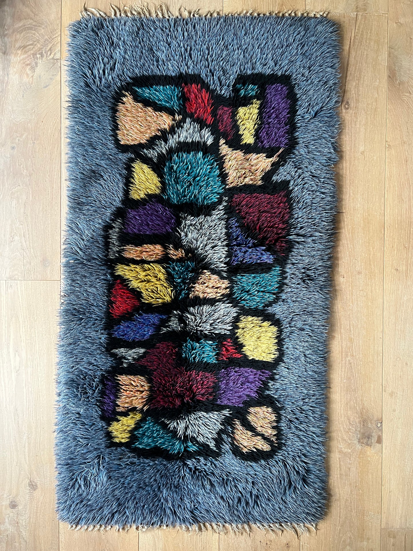 Rare Swedish Vintage Rya Matta -Rya Rug, Wool, Abstract.