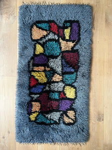 Rare Swedish Vintage Rya Matta -Rya Rug, Wool, Abstract.