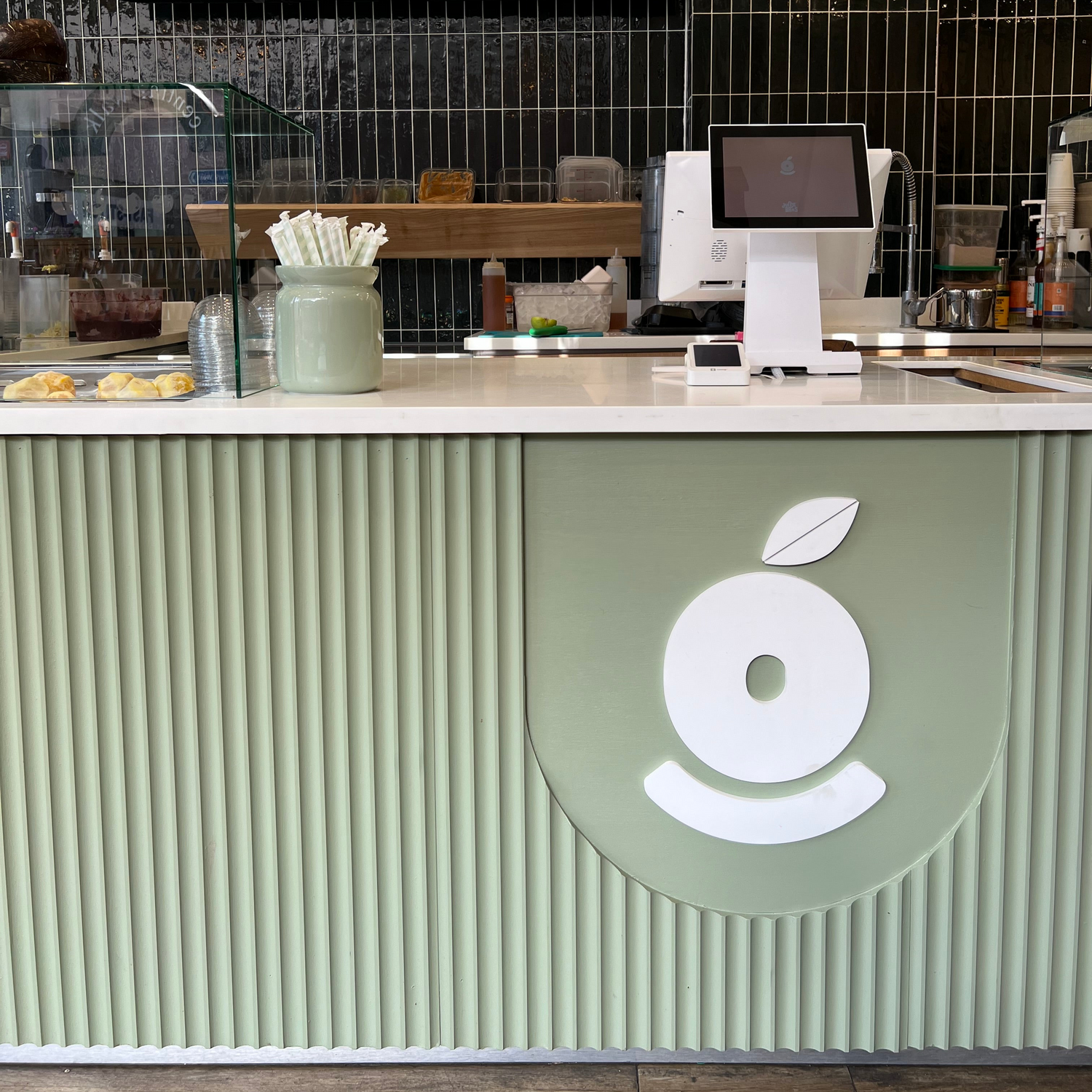 Juice Bros green fluted service counter