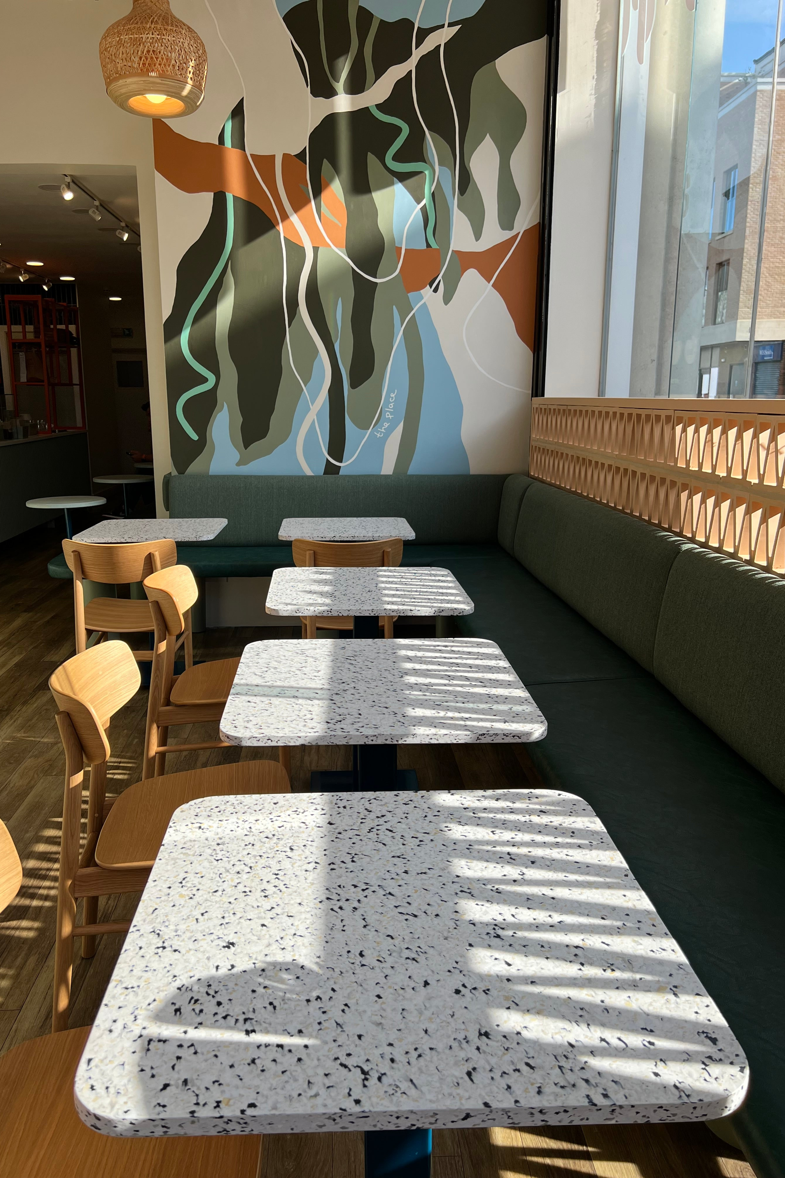Juice Bros, Bury St Edmunds. Smile Plastics table tops