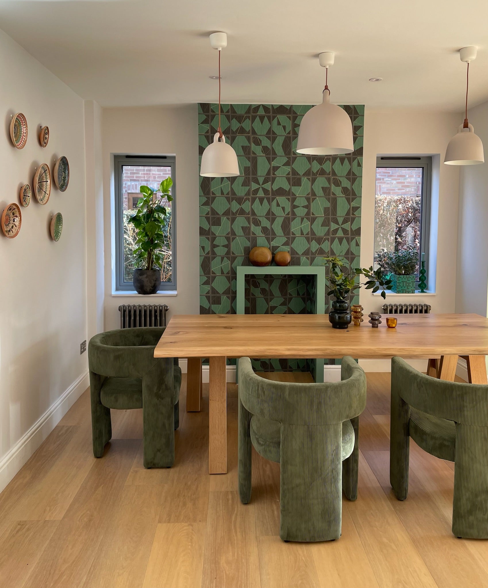 Interior design, dining velvet upholstered chairs