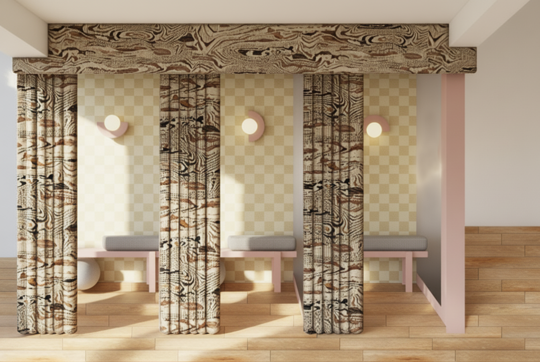 Henry Holland fabric curtains. Henry Holland check wallpaper