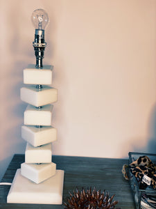 Vintage Pure White Marble Table Lamp, Art Deco