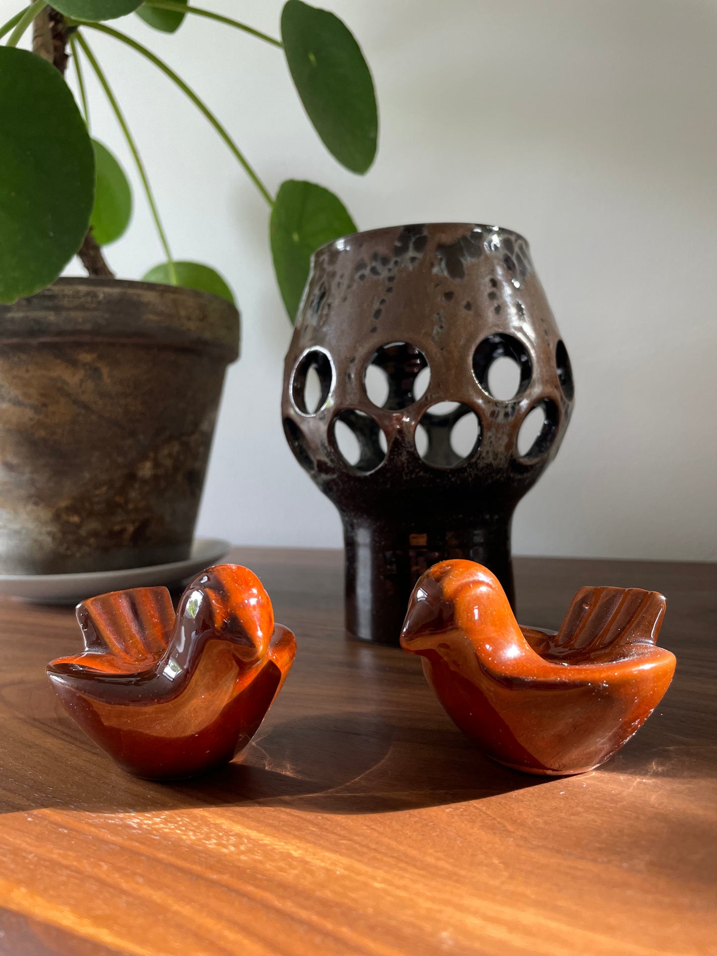 Swedish Set of 2 Gabriel Pottery Birds Small Candle Holders ‘Duva’ 870