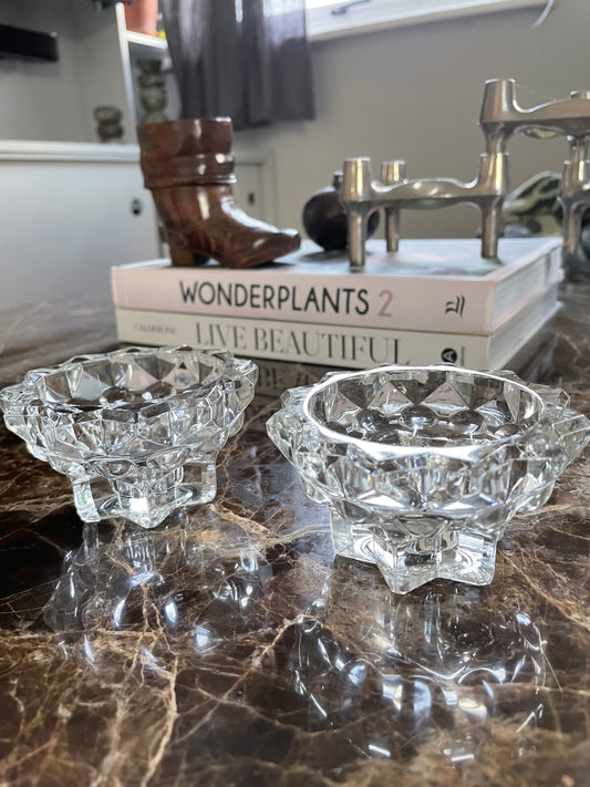 A set of French vintage glass candle holders