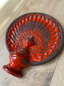 1960s Swedish Vintage Glazed Pottery Norman Norman’s Motala Wall Plaque Peacock