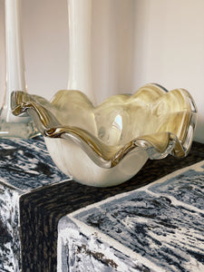 Clam-Shell Glass Bowl, 1970s Italian